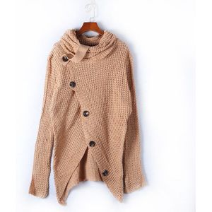 Herfst Winter Womens Truien Onregelmatige Enkele Breasted 5 Knoppen Lange Mouwen Warm Coltrui Voor Vrouwen