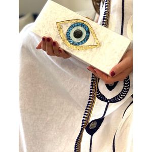 Effen Zwarte Parel Wit Goud Glitter Evil Eye Vrouwen Schouder Messenger Flap Avond Evileye Bruiloft Acryl Box Clutch Bag