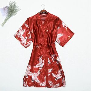 Mannen Gewaden Kleding Zomer Chinese Zijde/Satijn Crane Print Kimono Lange Robe Gown Nightrobe Badjas Slaap Night thuis Slijtage