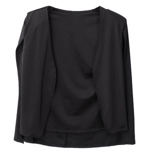 Mode Mantel Cape Blazer Vrouwen Jas Wit Zwart Revers Split Lange Mouwen Pockets Solid Casual Pak Jas Werkkleding