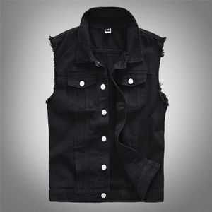 Mannen Denim Vest Jas Zwart Mouwloos Knoppen Vest Slim Fit Voor Casual Daily Straat Punk Stijl Denim Vest Heren kleding