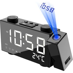 Digitale Wekker Projectie Fm Radio Wekker 4 Helderheid Aanpassing Usb Dual Wekker Met Snooze Functie