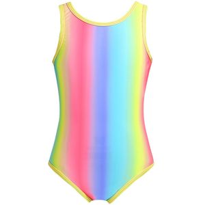 Zomer Een Stuk Meisjes Badpak Regenboog Kleur Mouwloze Badmode Racer Back Kinderen Badpak Zwemmen Een Stuk Beachwear