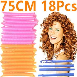 Haar Rollen Slak Vorm Niet Golfvorm 75Cm 18Pcs 4 Sticks Spiraal Ronde Krullen Haar Krultang Soft Hair Curler bendy Haar Rollen Diy