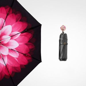 Luxe Kristal Hoofd Opvouwbare Paraplu Vrouwen Parasol Zonnige Paraplu Regen Vrouwen Dames Winddicht
