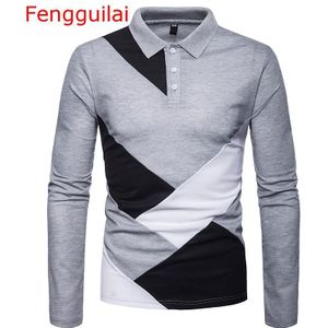 Fengguilai Polo Business Zwart En Witte Stiksels Effen Mannelijke Shirt Lange Mouw Stand Kraag Mannelijke Polo Shirt