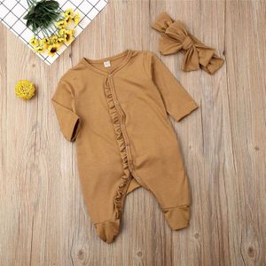 0-12M Pasgeboren Kid baby Boy Meisje Kleding Lange Mouwen Ruches Katoen Jumpsuit Elegante mooie Zoete geboren outfits