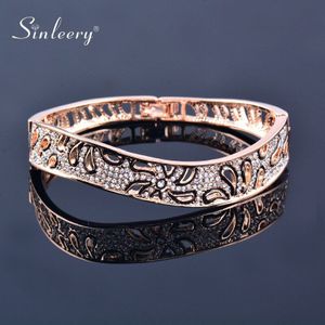 Sinleery Luxe Hollow Flower Armbanden Voor Vrouwen Rose Goud Zilver Kleur Crystal Armbanden Beste Vrienden SL092 Ssi