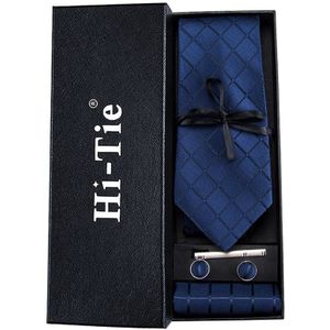 Hi-Tie Navy Plaid Voor Mannen Zijde Geweven Banden Effen Das Stropdas Set Manchetknopen Dasspeld Box Voor man Mannelijke HB-1656