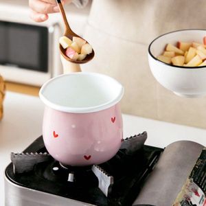 Emaille Melk Pot Met Houten Handvat, melk & Koffie Non-stick Steelpan Kookgerei Voor Baby & Ontbijt, 500Ml