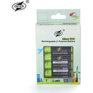 ZNTER AA 1.5 V 1700 mAh Batterij 2/4 pcs USB Snel Opladen Oplaadbare Lithium Polymeer Batterij Opgeladen door Micro USB kabel