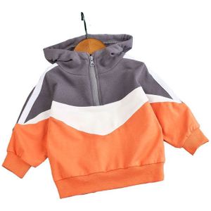 Peuter Kids Sweater Voor Jongens Patchwork Zweet Crop Top Hoodies Jas Babybody Zweet Shirts Voor Jongens Oranje Grijs kleur