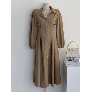 Lente Vrouwen Elegante Casual Midi Shirt Jurk Vrouwelijke Lange Mouw Single-Breasted A-lijn Vestidos Kleding