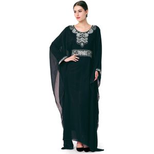 Moslim Arabische Jurk Chiffon Kaftan Maxi Robe Gown Vrouwen Borduren Lange Mouwen Turkse Jurk Dubai Marokkaanse Abaya Islamitische Kleding