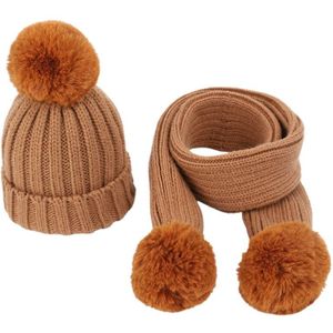 2 Stuks Kinderen Gebreide Beanie Muts Sjaal Set Baby Baby Pom Pom Cap Warm Winter X7XC