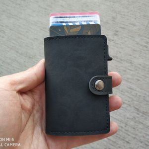 Rfid Blocking Vintage Creditcardhouder Mannen Aluminium Zaken Id Lederen Card Case Mannelijke Metalen Kaarthouder Slanke Portemonnee