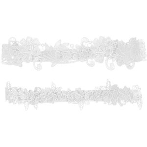 Vrouwen Borduren Bloemen Kant Dij Ringen Set Wedding Prom Bridal Decoratieve Stretch Band Effen Kleur Hollow Been