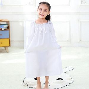 Meisjes Kleding Wit Katoen Zijde Lange Mouwen Lange Prinses Nachthemd Ademend Huidvriendelijk Kinderen Meisje Pyjama Thuis Clo