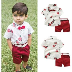 Zomer Peuter Kids Baby Boy Kleding Korte Mouw Bloemen Tops T-shirt + Shorts Broek 2 Stuks Gentleman Formele pak Outfits