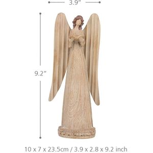 Tooarts Angel Standbeeld Engel Hars Art Sculptuur Woondecoratie Piano Decor Imiteren Woodgrain Carving Kerstcadeau 14.5 Inch