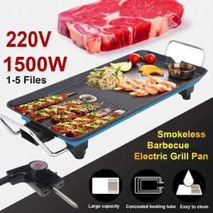Huishoudelijke Elektrische Bbq Grill 1500W Rookloze Non-stick Barbecue Machine Gegrilde Vlees Pan Elektrische Bakken Kookplaat Teppanyaki