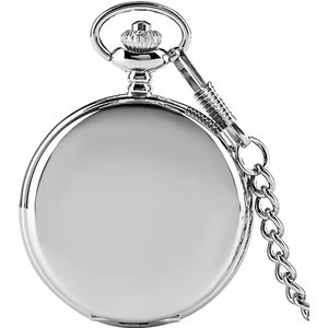 Gladde Zilveren Zakhorloge Volledige Hunter Hanger Ketting Quartz Horloges Unisex Mannen Fob Chain Spiegel Pocketwatch Hand Rond Reloj