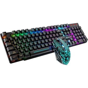 Draadloze Gaming Toetsenbord En Muis Met Regenboog Led Backlit Oplaadbare Mechanische Ergonomische 7 Kleur Backlit Mute Voor Computer