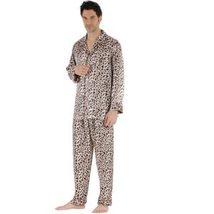 Mannen Leopard Satin Pyjama Lange Mouwen Zijde Pyjama Set Dunne Thuis Kleding Soft Comfy Sleep & Lounge Wear