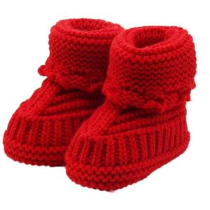 Peuter Pasgeboren Baby Breien Kant Gehaakte Schoenen Gesp Handwerk Schoenen Winter Warme Schoenen Effen Wollen Baby Schoenen 0-6 maanden