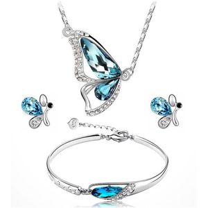 Sales Vlinder Sieraden Sets Ketting + Earring + Armband Kristal Set Sieraden