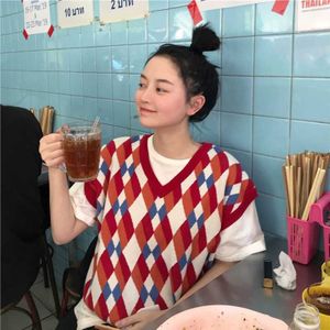 Trui Vest Vrouwen V-hals Acryl Casual Gebreide Mouwloze Retro Uitloper Koreaanse Ulzzang Chic Womens Vesten All-Wedstrijd Vrouwelijke