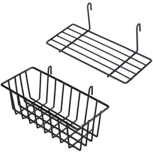 2 Pieces Hanging Basket Straight Shelf Flower Pot Display Holder for Wire Wall Grid Panel, Bread Basket Iron Rack
