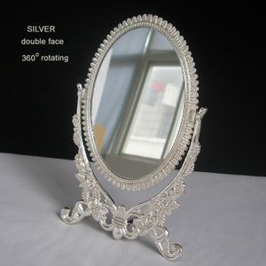 Double-face opvouwbare retro zilver legering metalen tafel make dressoir desktop cosmetische decoratieve spiegel reliëf frame 338A