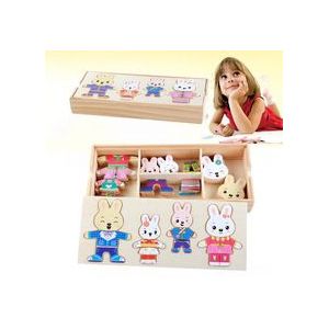 Baby Vroege Educatief Speelgoed Houten Cartoon Dier Bunny Veranderende Kleding Jigsaw Speelgoed Jurk Up Puzzel Kinderen Educatief Speelgoed