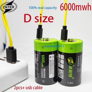Znter D Size 6000mwh Lipo Lithium Polymeer Batterij 1.5V D Oplaadbare Usb Batterijen Usb Kabel Voor Gasfornuis Oven