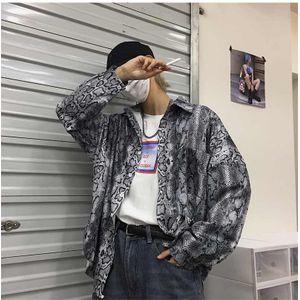 Unisex! Mannen Vintage Streetwear Blouse Hip Hop Harajuku Punk Gothic Slangenprint Tops Shirt Mannen Blouse Koreaanse Camo Rap Blusas