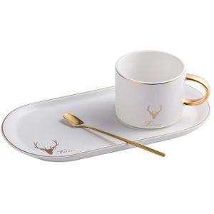 Retro Luxe Gouden Rand Keramiek Koffie Kopjes En Schoteltjes Lepel Set Met Geschenkdoos Thee Sojamelk Ontbijt Mokken dessertbord