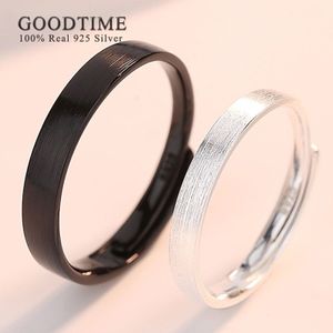 Eenvoudige Onderscheidend Stijl Sterling 925 Zilveren Ringen Voor Lover Couple Tekening Vorm Verstelbare Party Wedding Engagement Rings