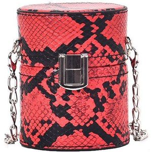 Mini Cilinder Vormige Schouder Messenger Handtassen Voor Vrouwen Ins Snake Print Pu Keten Crossbody Tassen Met De Emmer Avond Siste