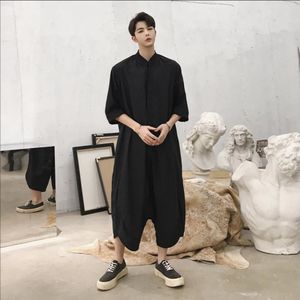 ! Mannen Zomer Koreaanse Persoonlijkheid Mode Siamese Broek Losse Bodysuit Set Overalls Hairstylist Rompertjes Kostuums