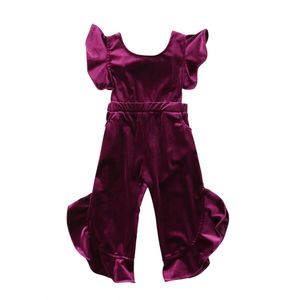 Fluwelen Gezellig Peuter Kid Meisje Jumpsuit Retro Solid Mouwloze Verstoorde Bow Open Back Overalls Romper