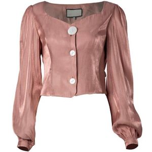 Twotwinstyle Vintage Casual Vrouwen Shirt Vierkante Kraag Lange Mouwen Grote Maat Roze Blouse Vrouwelijke Herfst Mode Stijl