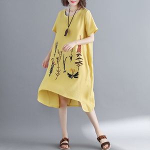 Koreaanse Jurk Zomer Jurken Vrouwelijke Losse Oversize Borduren Dames Asymmetrische Jurken Rood Geel Chinese Jurk TA1533