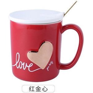 400Ml Mode Water Cup Ins Nordic Creatieve Keramische Cup Hartvormige Liefde Paar Cup Met Deksel Lepel Mok office Coffee Cup