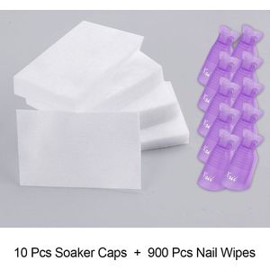 10Pcs Plastic Nail Art Losweken Cap Clip Uv Gel Polish Remover Wrap 900 Stks/zak Katoen Nail Cleaner Handdoek set Voor Manicure Doekjes
