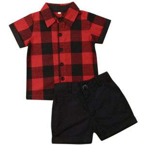 1-5Years Kerstmis Peuter Kids Jongen Kleding Set Rode Plaid Tops Shirt + Shorts Gentleman Formele School Outfits Kid Jongen Kostuums