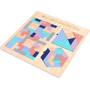 Kleurrijke Houten Tangram Puzzel 3D T Type Jigsaw Board Math Speelgoed Voorschoolse Magination Educatief Speelgoed Voor Kinderen