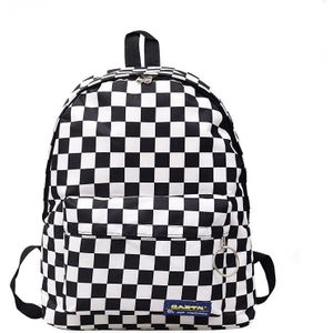 Zwart En Wit Plaid Rugzak Casual Nylon Outdoor Rugzak College Stijl Student Schooltas