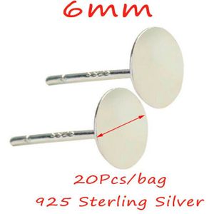 20Pcs 925Sterling Silver Earring Base 3/4/5/6/8Mm Ronde Pad Blank cabochon Instellingen Stud Earring Bericht Diy Componenten Levert