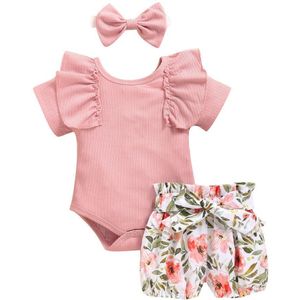 Baby Meisje Kleding Set Zomer Outfit Ruche Romper + Bloemenprint Shorts Peuter Meisjes Mode Kleding